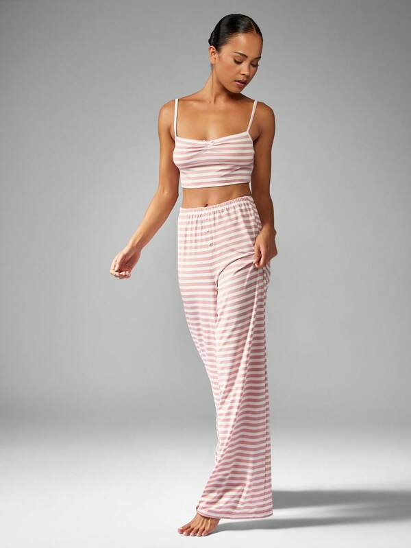 MISSGUIDED Striped Crop Cami Top With Wide Leg Pants