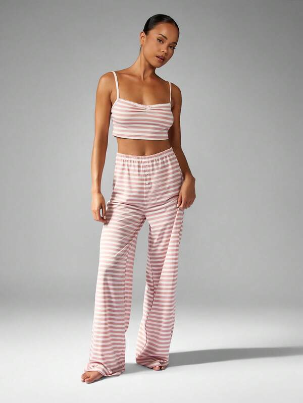 MISSGUIDED Striped Crop Cami Top With Wide Leg Pants