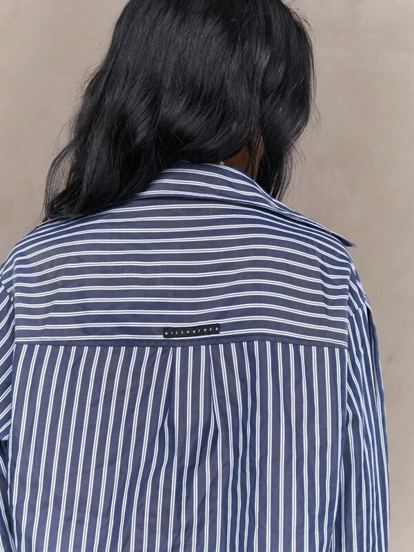 MISSGUIDED Striped Crop Shirt With Drawstrings Back Tie Detail