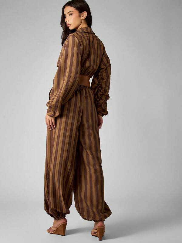 MISSGUIDED Striped Crop Top And Balloon Pants Set