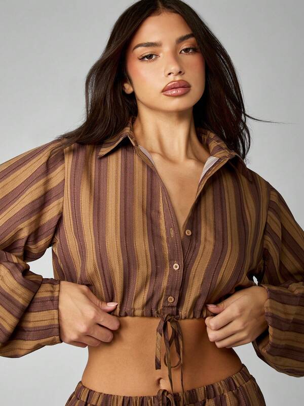MISSGUIDED Striped Crop Top And Balloon Pants Set