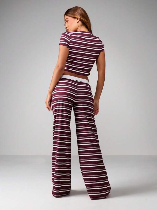 MISSGUIDED Striped Crop Top And Wide Leg Pant Set