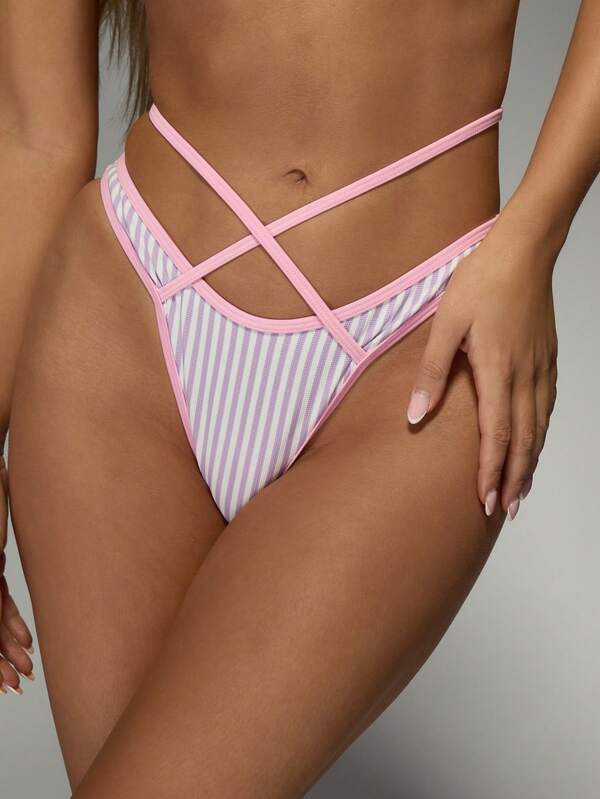 MISSGUIDED Striped Cross Back Halter Neck Bikini Set