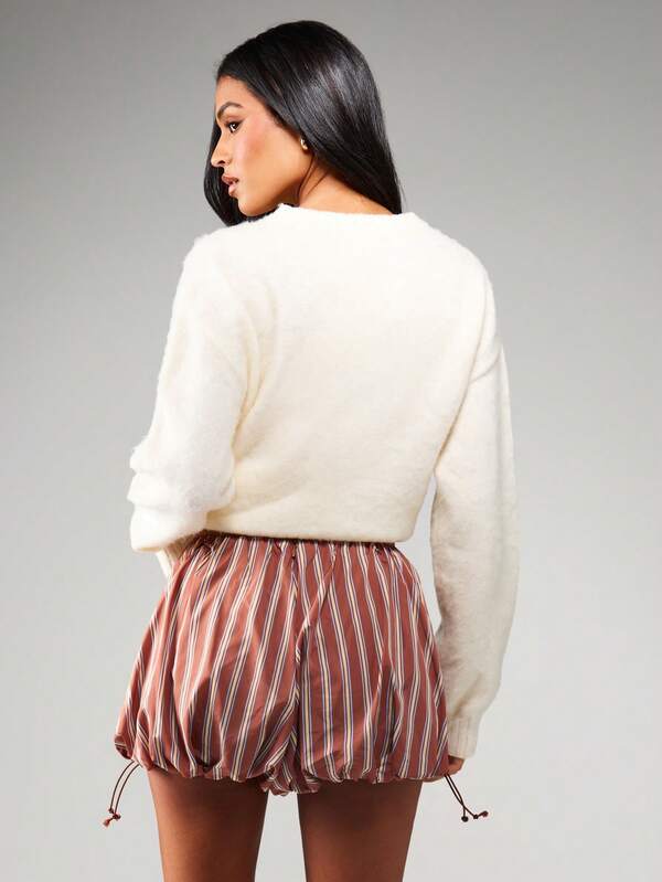 MISSGUIDED Striped Drawstring Balloon Shorts With Cinched Hem