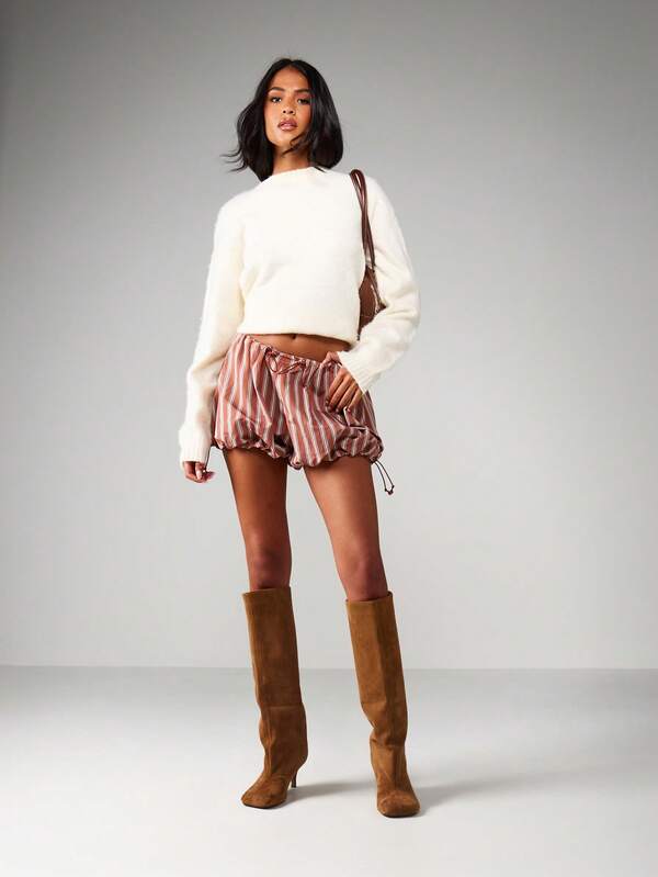MISSGUIDED Striped Drawstring Balloon Shorts With Cinched Hem