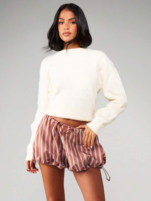 MISSGUIDED Striped Drawstring Balloon Shorts With Cinched Hem