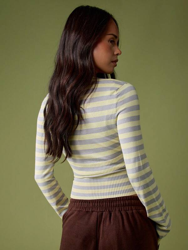 MISSGUIDED Striped Fitted Waist Knit Long Sleeve Top
