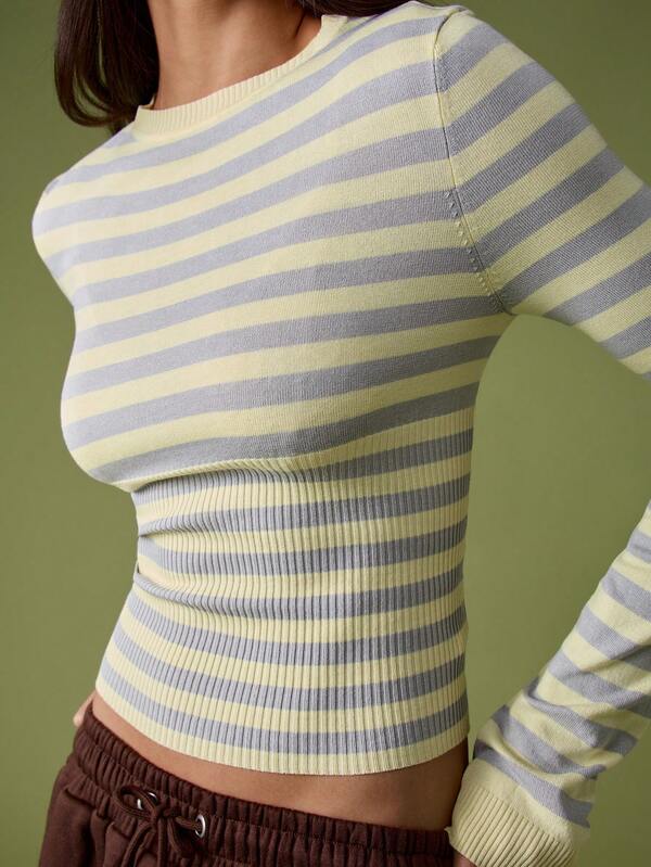 MISSGUIDED Striped Fitted Waist Knit Long Sleeve Top