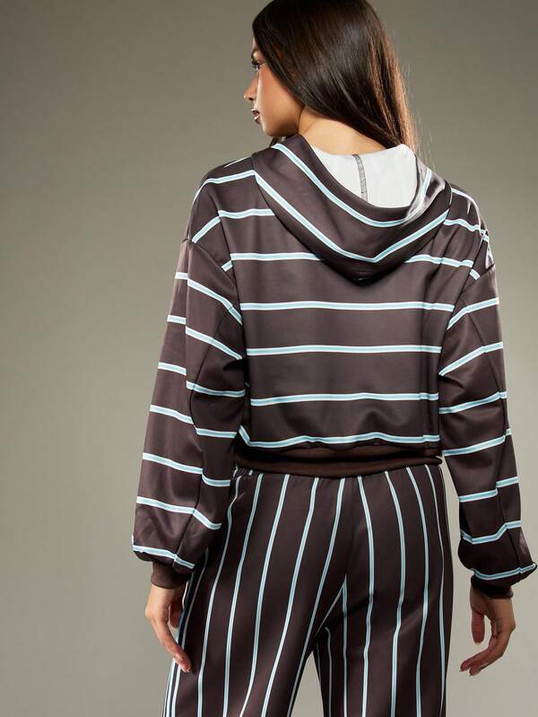 MISSGUIDED Striped Full Zip Cropped Hoodie With Drawstring