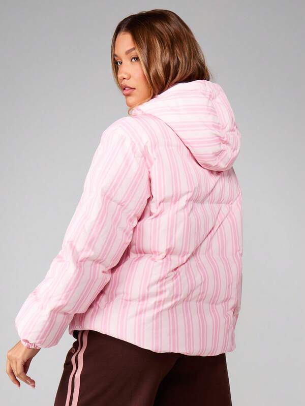 MISSGUIDED Striped Hooded Puffer Jacket With Quilted Design