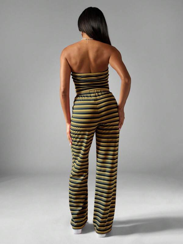 MISSGUIDED Striped Jersey Bandeau Top With Wide Leg Pants