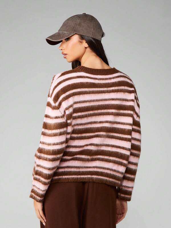 MISSGUIDED Striped Knit Pullover Sweater With Ribbed Trim