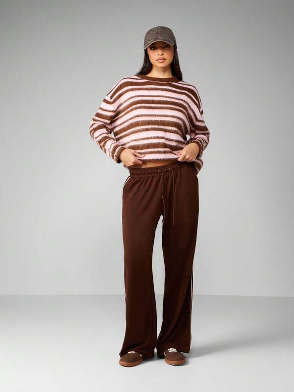 MISSGUIDED Striped Knit Pullover Sweater With Ribbed Trim