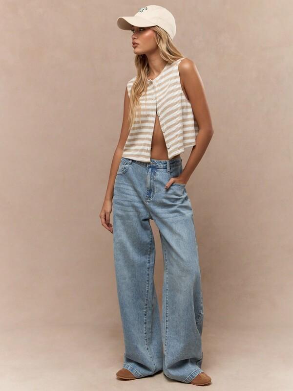 MISSGUIDED Striped Knit Sleeveless Waistcoat With Button Front