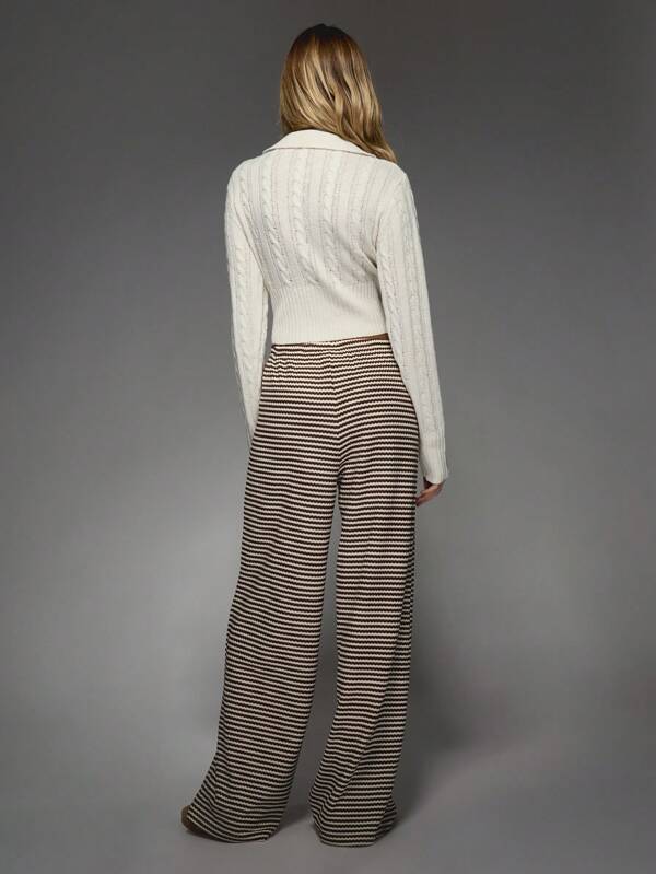 MISSGUIDED Striped Knit Wide Leg Palazzo Pants With Drawstring