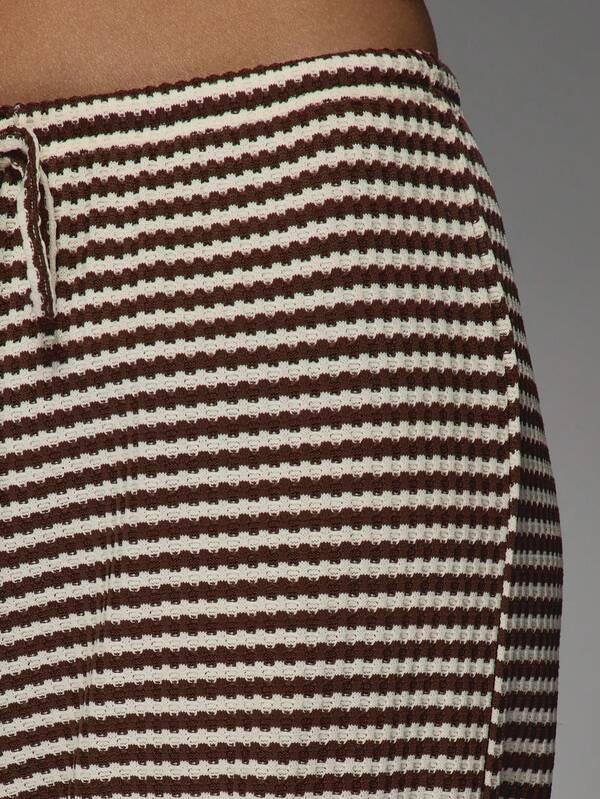 MISSGUIDED Striped Knit Wide Leg Palazzo Pants With Drawstring