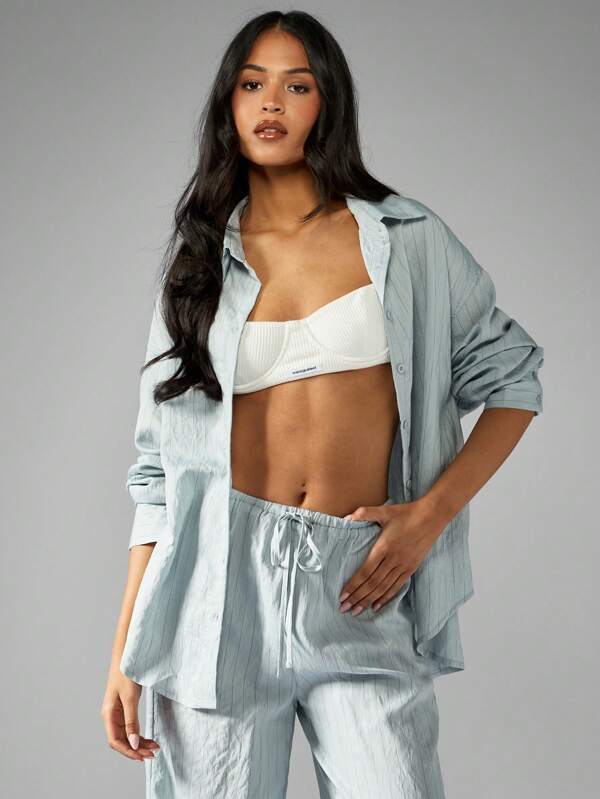 MISSGUIDED Striped Linen Shirt And Trousers Two Piece Co Ord Set