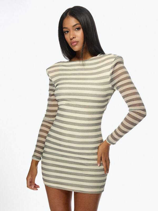 MISSGUIDED Striped Long Sleeve Bodycon Mini Dress