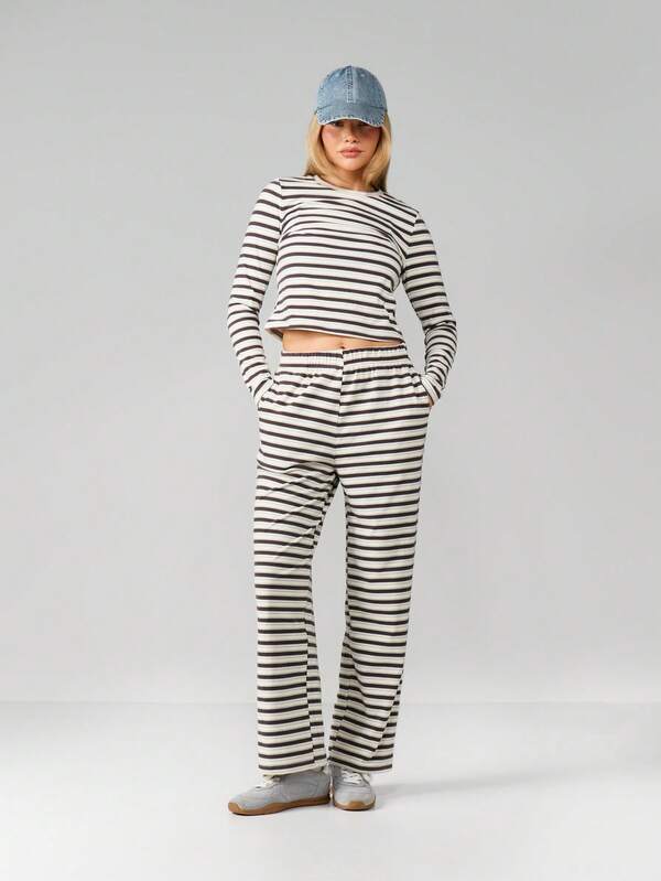 MISSGUIDED Striped Long Sleeve Crew Neck Lounge Set