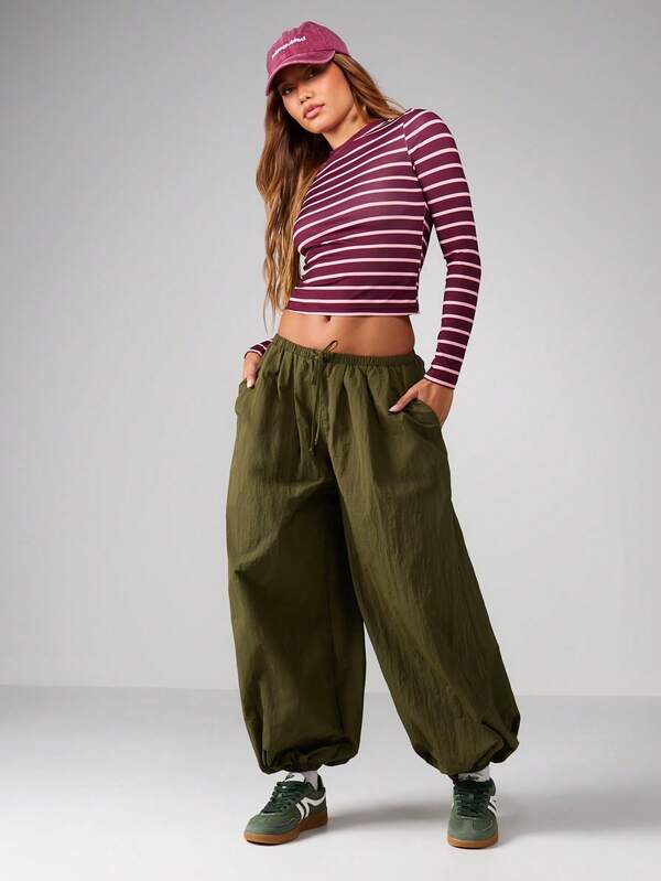 MISSGUIDED Striped Long Sleeve Crew Neck T-Shirt