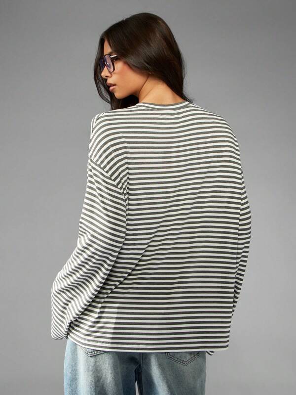 MISSGUIDED Striped Long Sleeve T Shirt With Numeric Print