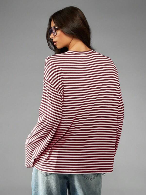 MISSGUIDED Striped Long Sleeve Tee With Number Print
