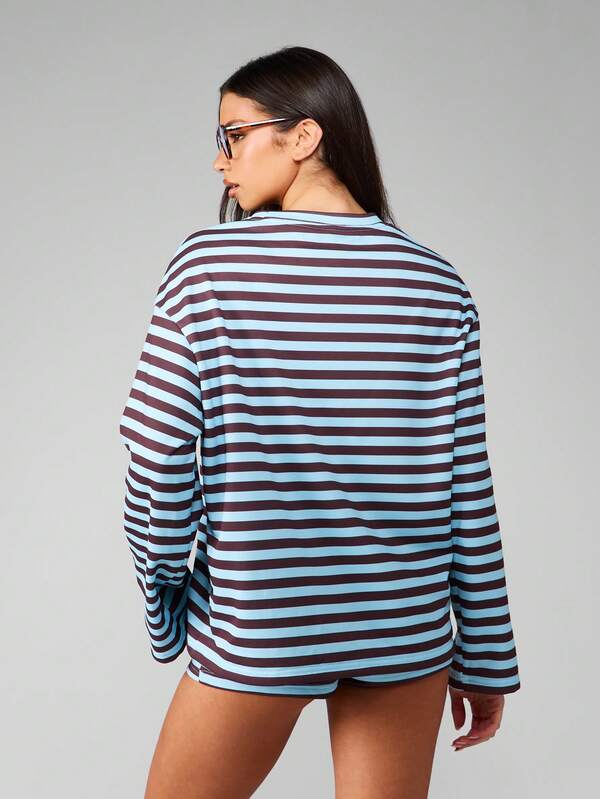MISSGUIDED Striped Long Sleeve Top With Matching Cycling Shorts