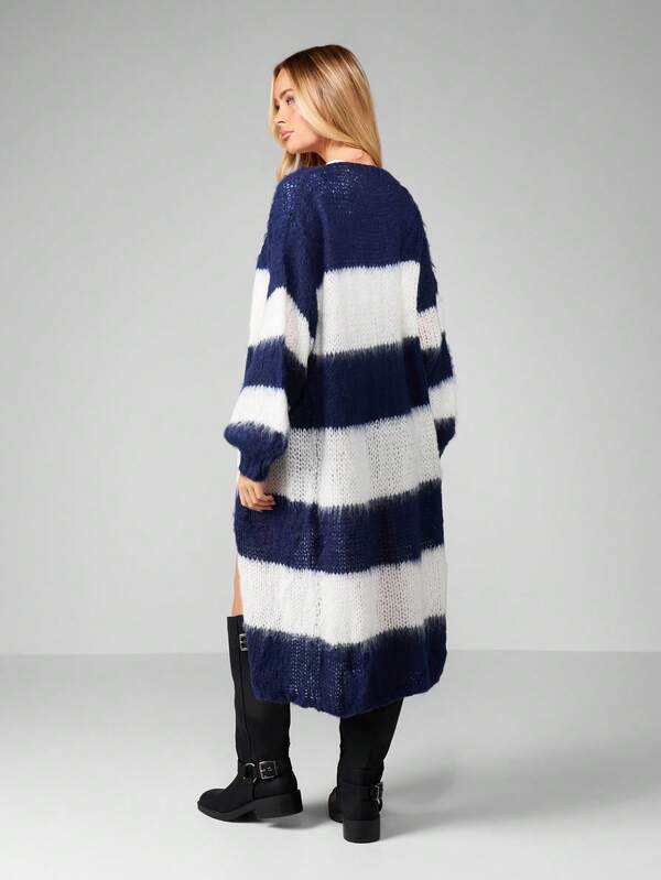 MISSGUIDED Striped Open Front Cardigan With Cozy Knit