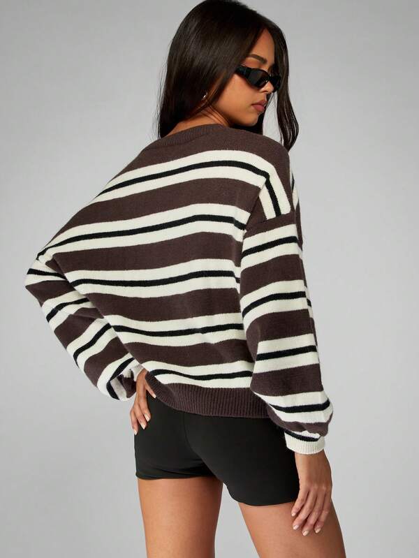 MISSGUIDED Striped Oversized Sweater With Balloon Sleeves And Ribbed Trim