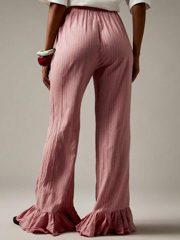 MISSGUIDED Striped Palazzo Pants With Ruffle Hem Detail