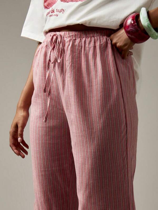 MISSGUIDED Striped Palazzo Pants With Ruffle Hem Detail
