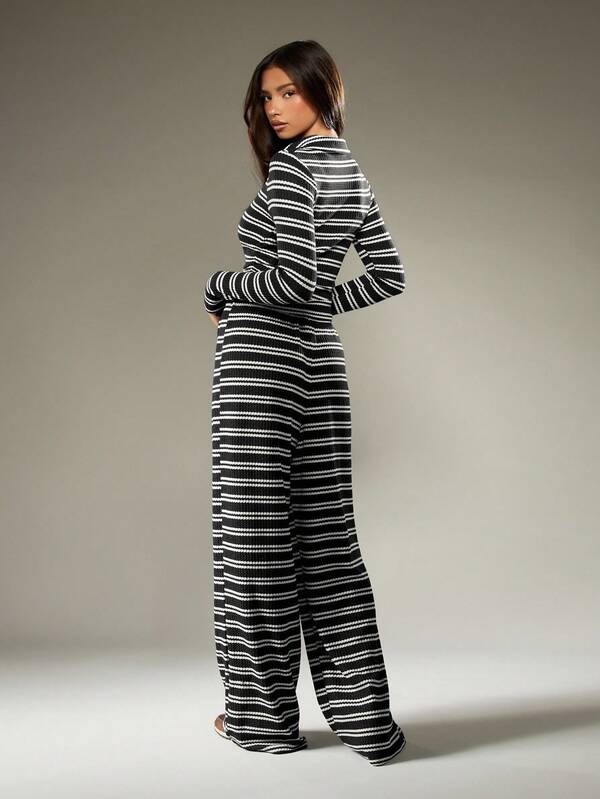 MISSGUIDED Striped Ribbed Knit Coord With Long Sleeves