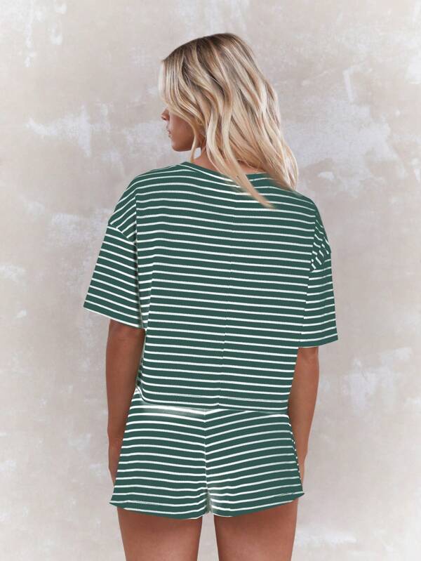 MISSGUIDED Striped Ribbed Knit T-Shirt Shorts Set