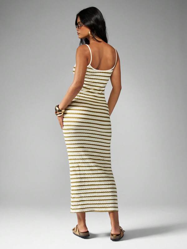 MISSGUIDED Striped Ribbed Knit Tank Style Bodycon Maxi Dress