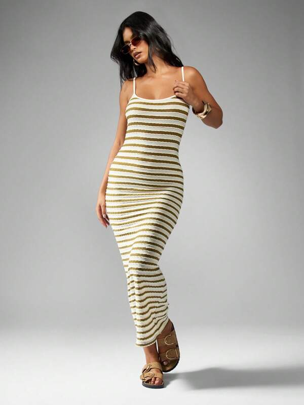 MISSGUIDED Striped Ribbed Knit Tank Style Bodycon Maxi Dress