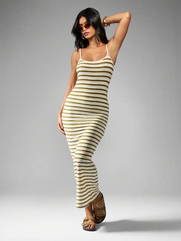 MISSGUIDED Striped Ribbed Knit Tank Style Bodycon Maxi Dress