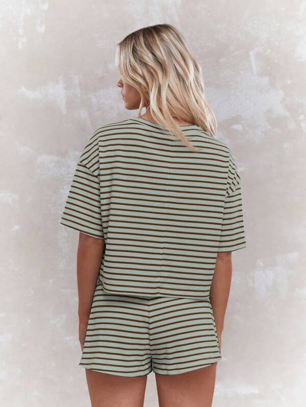 MISSGUIDED Striped Ribbed Lounge Two Piece Outfit