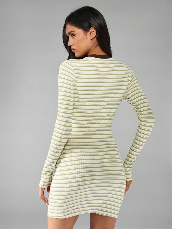 MISSGUIDED Striped Ribbed Mini Dress With Long Sleeves And Crew Neck
