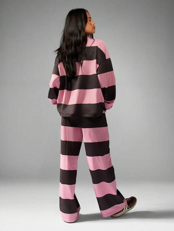 MISSGUIDED Striped Rugby Collared Set With Wide Leg Pants