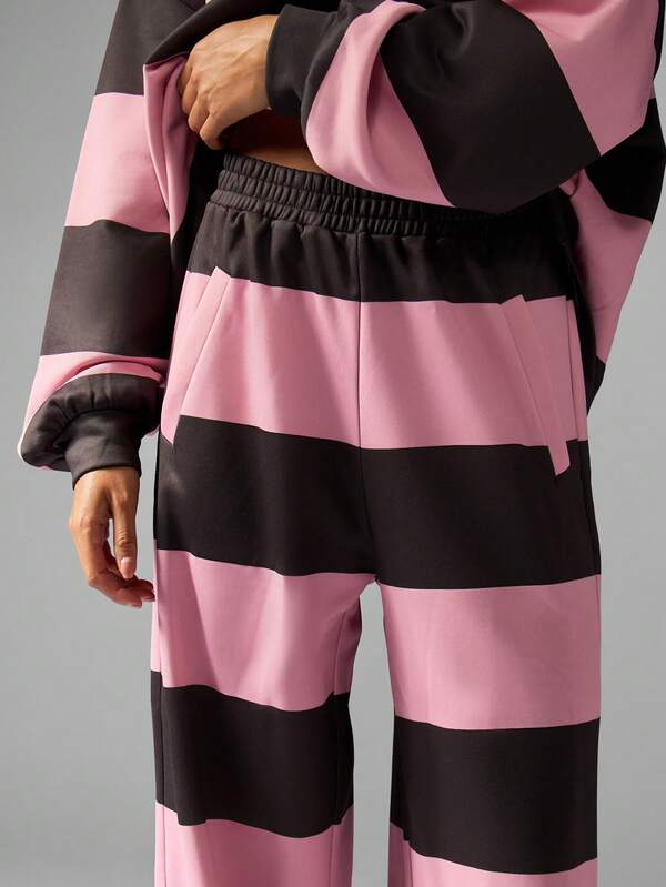 MISSGUIDED Striped Rugby Collared Set With Wide Leg Pants