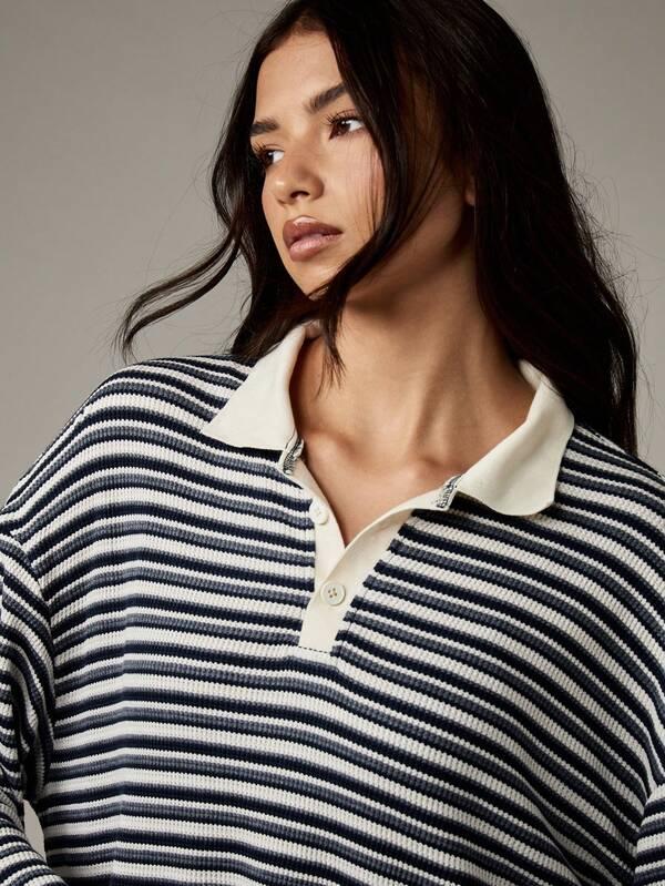 MISSGUIDED Striped Rugby Collared Top With Matching Shorts