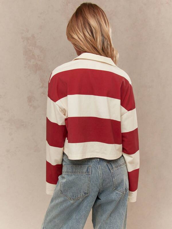 MISSGUIDED Striped Rugby Polo Crop Top With Collared Neckline