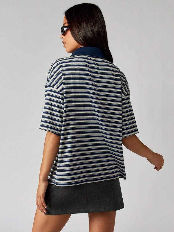 MISSGUIDED Striped Rugby Polo Shirt With Collar
