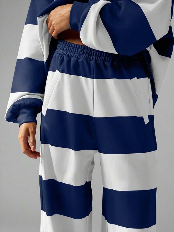 MISSGUIDED Striped Rugby Polo Sweatshirt With Wide Leg Pants Set