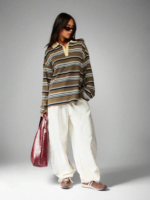 MISSGUIDED Striped Rugby Polo Top With Contrast Collar
