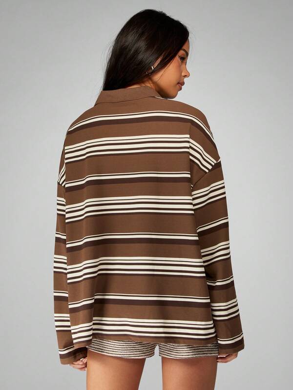 MISSGUIDED Striped Rugby Polo Top With Long Sleeves