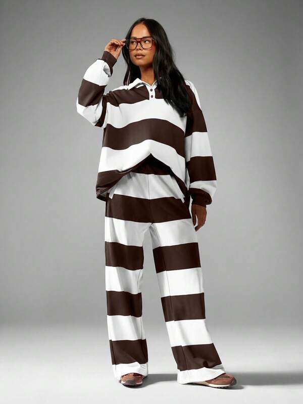 MISSGUIDED Striped Rugby Polo Two Piece Set
