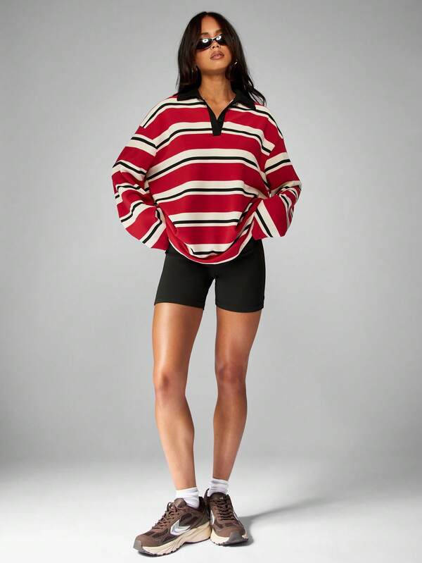 MISSGUIDED Striped Rugby Polo With Contrast Collar And Cuffs