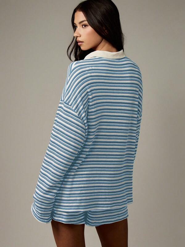 MISSGUIDED Striped Rugby Top And Shorts With Polo Collar