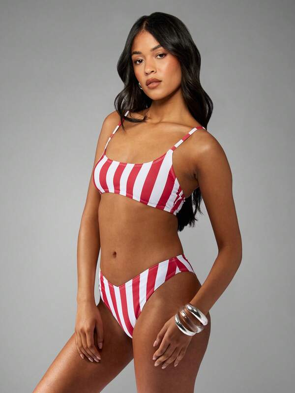 MISSGUIDED Striped Spaghetti Strap Two-Piece Bikini Set